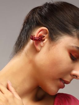 Sohi - Womens The Mirror Cuff Earrings - Crimson Red