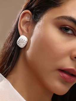 Sohi - Womens The Aureate Stud Earrings - Chalk White