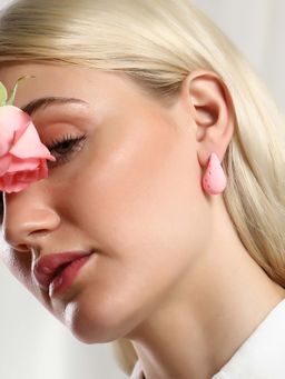 Sohi - Womens The Dented Teardrop Stud Earrings - Barbie Pink