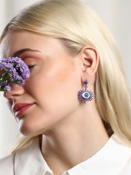 Sohi - Womens The Evil Eye's Ray Drop Earrings - Amethyst Purple