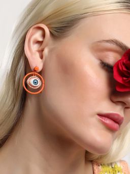 Sohi - Womens The Evil-Eye Loop Drop Earrings - Pumpkin Orange