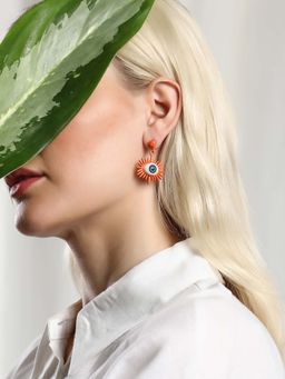 Sohi - Womens The Evil Eye's Ray Drop Earrings - Pumpkin Orange