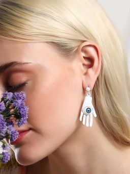 Sohi - Womens The Hamsa Drop Earrings - Chalk White