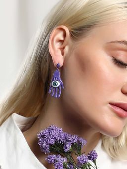 Sohi - Womens The Hamsa Drop Earrings - Amethyst Purple