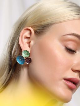 Sohi - Womens The Lilypad Stud Earrings - Ocean Blue and Olive Green