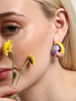 Sohi - Womens The Overlap Stud Earrings - Lemon Yellow and Blush Pink