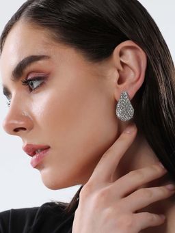 Sohi - Womens The Cristal Teardrop Stud Earrings - Crystal Silver