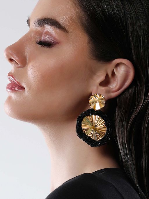 Sohi Womens The Revolving Mirror Drop Earrings - Onyx Black