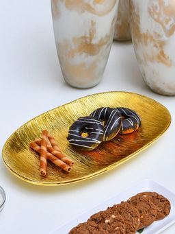 At Home by Nilkamal - Glaze Oval Ceramic Decorative Platter Gold