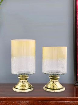 At Home by Nilkamal - 2 Hurricane Modern Crackle Glass Candle Stand Transparent