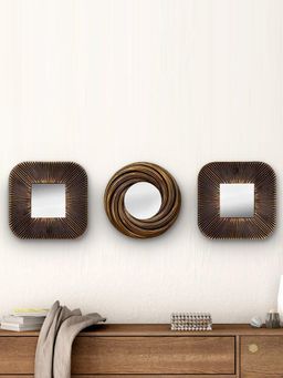 At Home by Nilkamal - 3 Decorative Plastic Frame Mirrors Brown