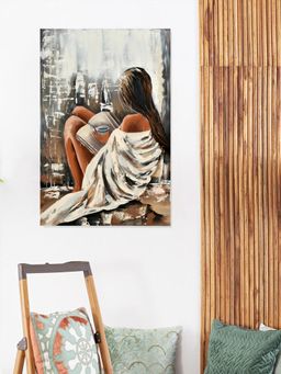 At Home by Nilkamal - Lady Having Tea Canvas Wall Painting Multicolor