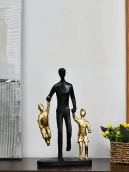 At Home by Nilkamal - Dad With Two Kids Polyresin Decorative Showpiece Black