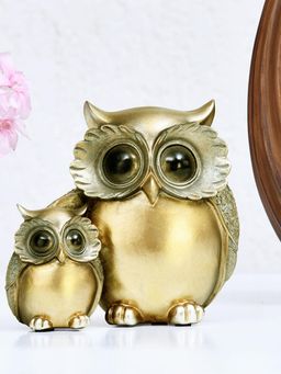 At Home by Nilkamal - Mother & Son Owl Decorative Polyresin Showpiece Gold