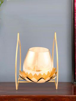 At Home by Nilkamal - Single Lotus Metal & Glass Votive Gold
