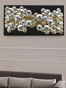 At Home by Nilkamal - Hexagonal Art Plastic & Wooden Wall Décor Gold