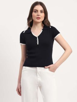 Global Republic - Navy Blue Nylon Self Design Top