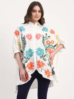 Global Republic - White Cotton Embroidered Top