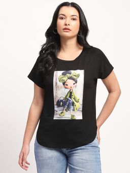 Global Republic - Black Rayon Blend Printed T-Shirt