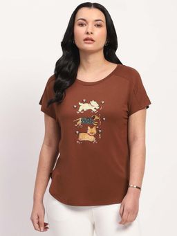 Global Republic - Brown Rayon Blend Printed T-Shirt