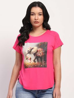 Global Republic - Pink Rayon Blend Printed T-Shirt