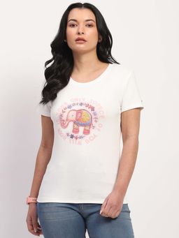Global Republic - White Cotton Blend Embroidered T-Shirt
