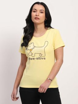 Global Republic - Yellow Cotton Blend Embroidered T-Shirt