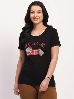 Global Republic - Black Cotton Blend Embellished T-Shirt