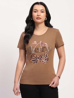 Global Republic - Brown Cotton Blend Embellished T-Shirt