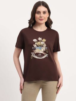 Global Republic - Brown Cotton Blend Embellished T-Shirt