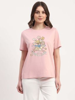 Global Republic - Pink Cotton Blend Embellished T-Shirt