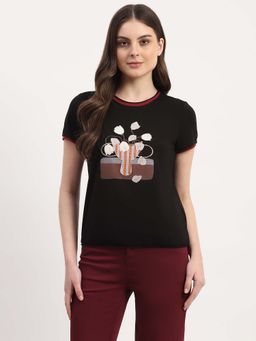 Global Republic - Black Modal Embroidered T-Shirt