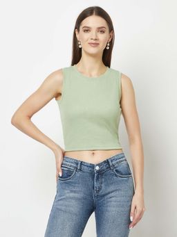 Glito - Green Cotton Solid Crop Top