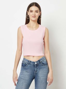 Glito - Pink Cotton Solid Crop Top