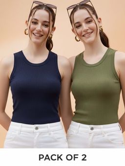 Glito - Multi-Color Cotton Solid Tank Tops (Pack of 2)