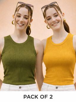 Glito - Multi-Color Cotton Solid Tank Tops (Pack of 2)