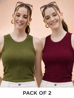Glito - Multi-Color Cotton Solid Tank Tops (Pack of 2)