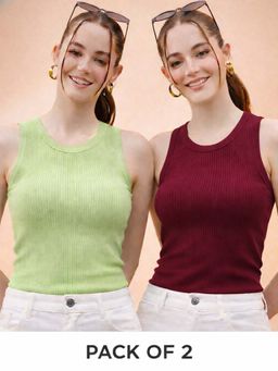 Glito - Multi-Color Cotton Solid Tank Tops (Pack of 2)