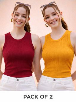 Glito - Multi-Color Cotton Solid Tank Tops (Pack of 2)