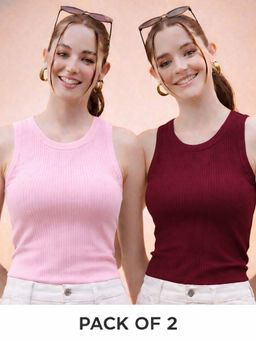 Glito - Multi-Color Cotton Solid Tank Tops (Pack of 2)