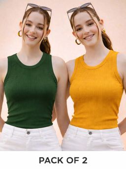Glito - Multi-Color Cotton Solid Tank Tops (Pack of 2)