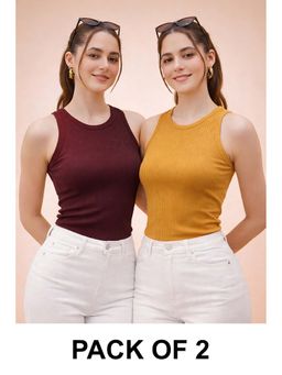 Glito - Multi-Color Cotton Solid Tank Tops (Pack of 2)