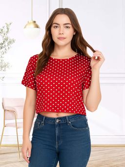 Glito - Red Polyester Polka Dots Crop Top