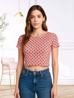 Glito - Pink Polyester Polka Dots Top