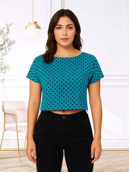 Glito - Blue Polyester Polka Dots Top