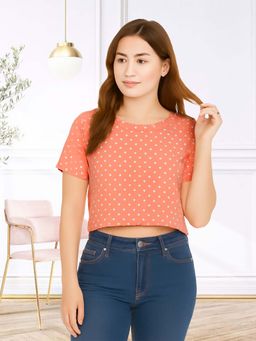 Glito - Orange Polyester Polka Dots Top