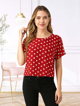 Glito - Red Polyester Polka Dots Top