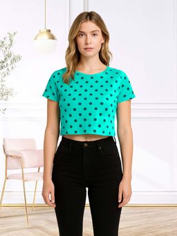 Glito - Green Polyester Polka Dots Top