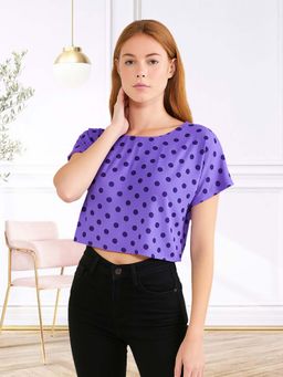 Glito - Purple Polyester Polka Dots Crop Top