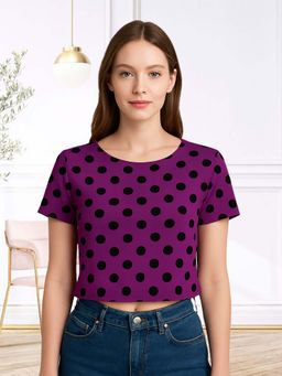 Glito - Magenta Polyester Polka Dots Crop Top